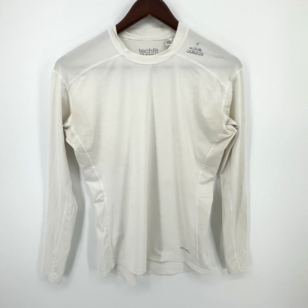 adidas Techfit Men's Compression Long Sleeve Crew Neck T-Shirt White XL
